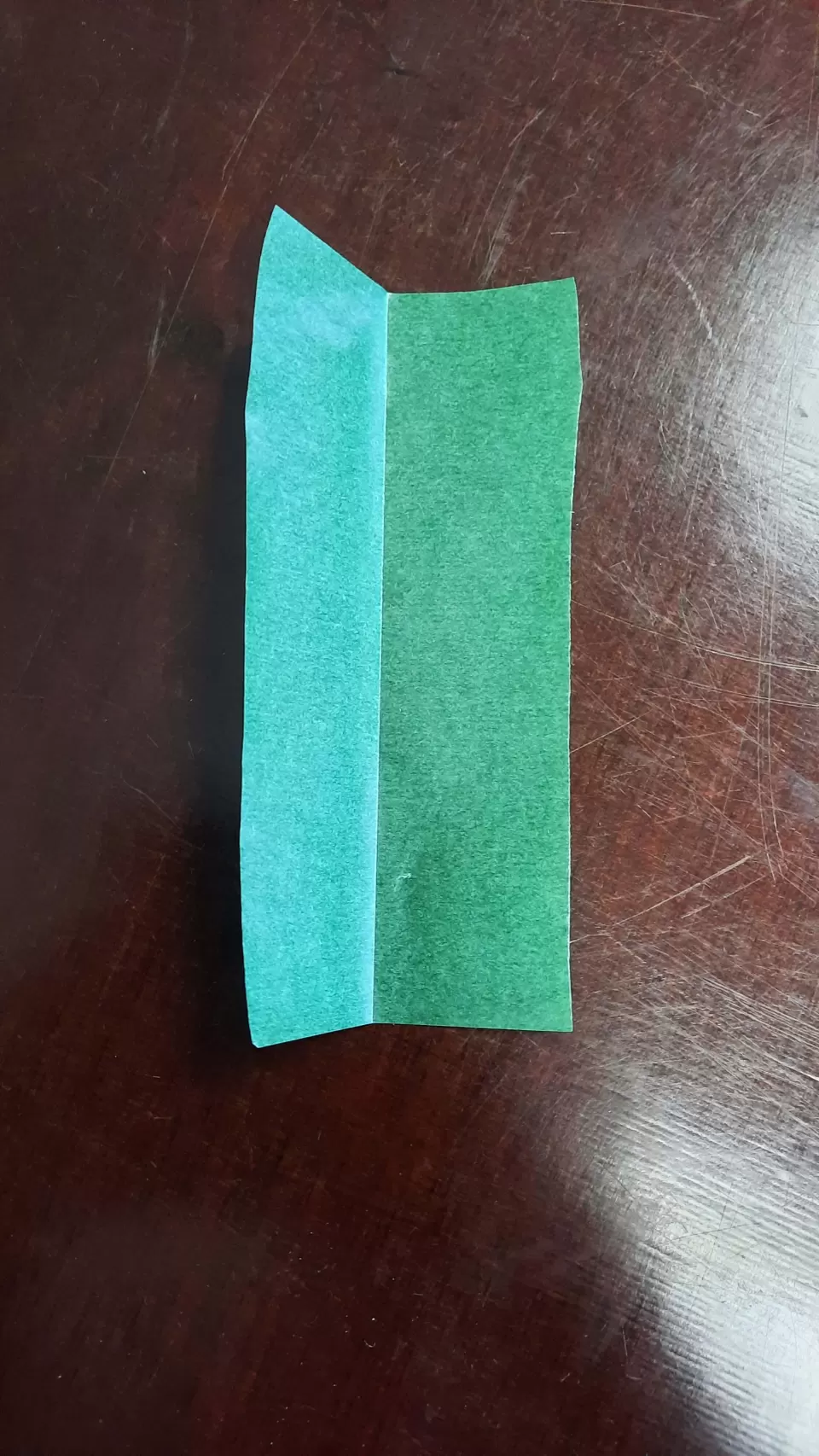 Ein Rechteck aus Transparentpapier mit mittiger Längsfalte